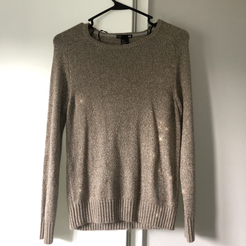 H&M glitter basic crew neck sweater tan